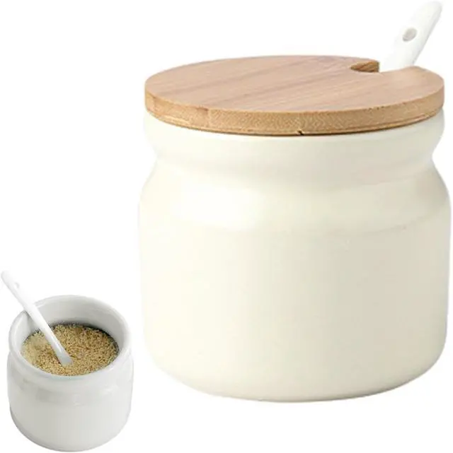 Main image of Saycker Ceramic Sugar Bowl with Lid and Spoon, Seasoning Storage Jar Ceramic Sugar Containers Salt Pot for Coffee Bar, Home Kitchen(Beige)