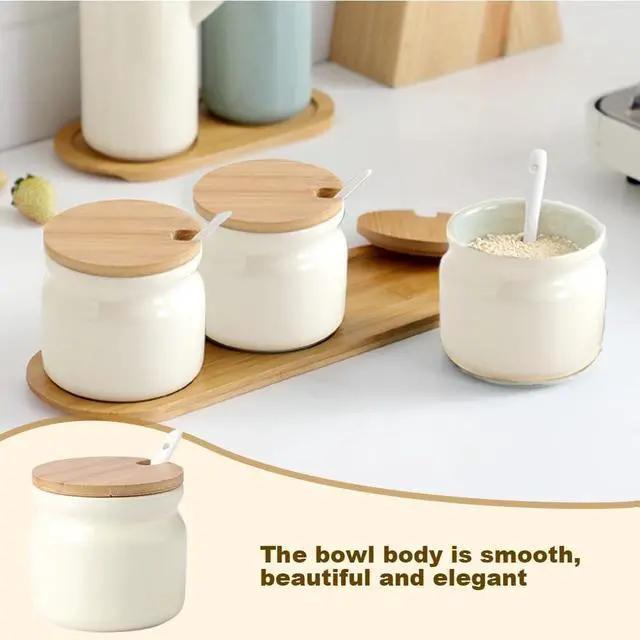 Alt view image 2 of 7 - Saycker Ceramic Sugar Bowl with Lid and Spoon, Seasoning Storage Jar Ceramic Sugar Containers Salt Pot for Coffee Bar, Home Kitchen(Beige)