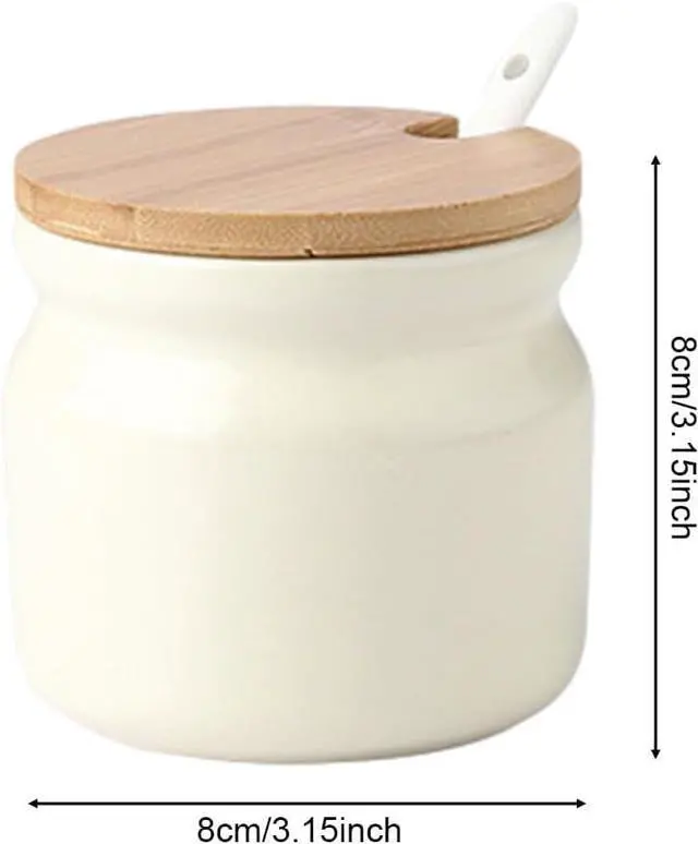 Alt view image 6 of 7 - Saycker Ceramic Sugar Bowl with Lid and Spoon, Seasoning Storage Jar Ceramic Sugar Containers Salt Pot for Coffee Bar, Home Kitchen(Beige)