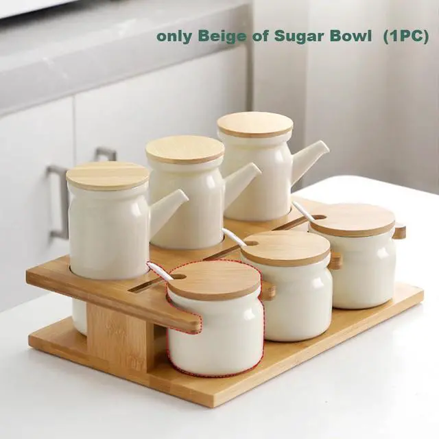 Alt view image 7 of 7 - Saycker Ceramic Sugar Bowl with Lid and Spoon, Seasoning Storage Jar Ceramic Sugar Containers Salt Pot for Coffee Bar, Home Kitchen(Beige)