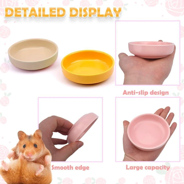 Alt view image 5 of 7 - 2 Pack Hamster Bowl Ceramic Food and Water Dish Cute Feeder for Hamster Hedgehog Squirrel Guinea Pig Small Animals (Yellow and Red