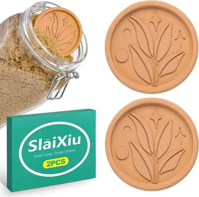 Main image of slaixiu 2PCS Reusable Brown Sugar Saver - Food-Safe Terracotta Clay Disc to Keep Sugar Moist, Baking & Storage Essential