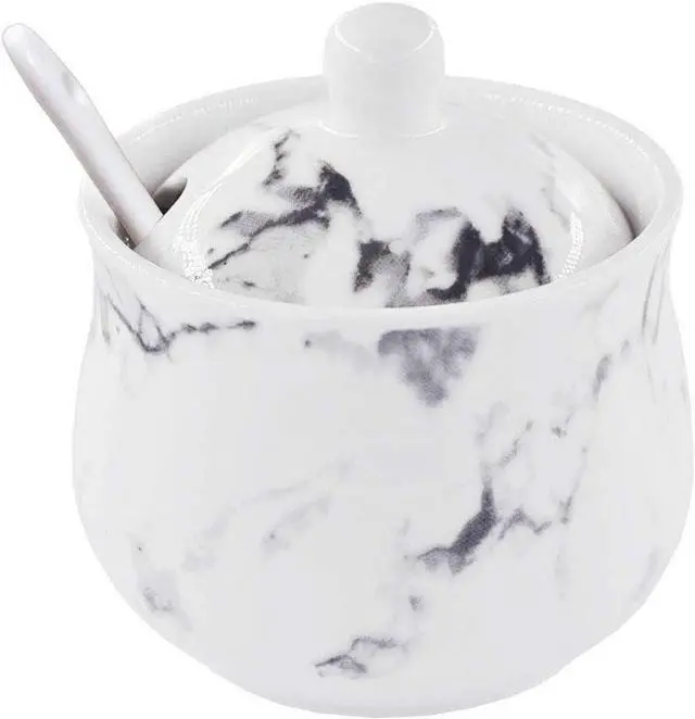 Main image of Ceramics Marbling Sugar Salt Pepper Storage Jar Seasoning Pot with Spoon