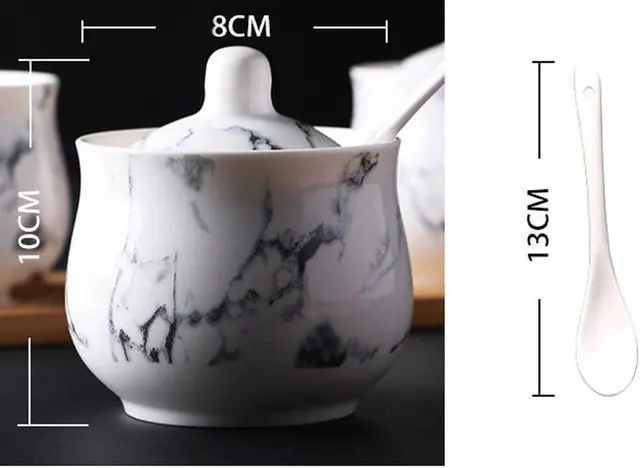 Alt view image 2 of 7 - Ceramics Marbling Sugar Salt Pepper Storage Jar Seasoning Pot with Spoon
