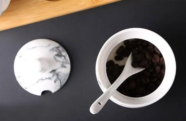 Alt view image 4 of 7 - Ceramics Marbling Sugar Salt Pepper Storage Jar Seasoning Pot with Spoon