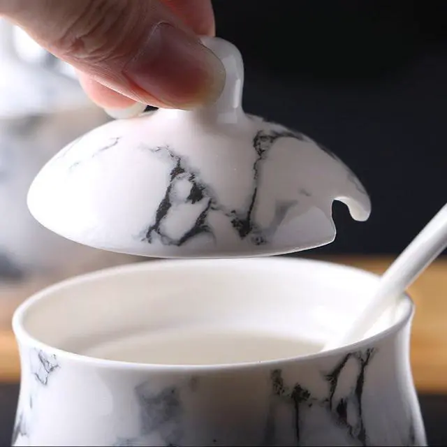 Alt view image 5 of 7 - Ceramics Marbling Sugar Salt Pepper Storage Jar Seasoning Pot with Spoon