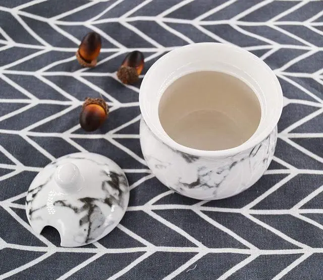 Alt view image 7 of 7 - Ceramics Marbling Sugar Salt Pepper Storage Jar Seasoning Pot with Spoon
