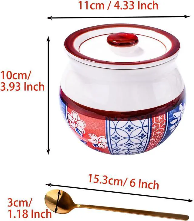 Alt view image 2 of 6 - Porcelain Sugar Bowl with Lid and Spoon, 15.2oz Ceramic Salt Container