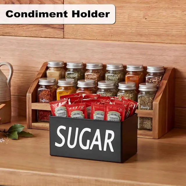 Alt view image 7 of 7 - ELLDOO Sugar Packet Holder, Metal Sugar Bowl for Restaurant, Tea Bag Organizer, Small Condiments Packet Holder Sugar Caddy Dispenser for Countertop Coffee BarBlack