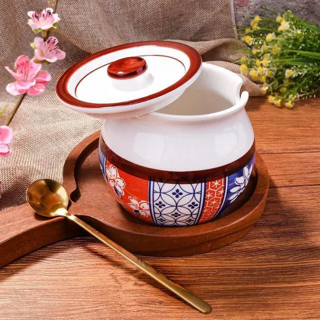 Alt view image 5 of 6 - Porcelain Sugar Bowl with Lid and Spoon, 15.2oz Ceramic Salt Container