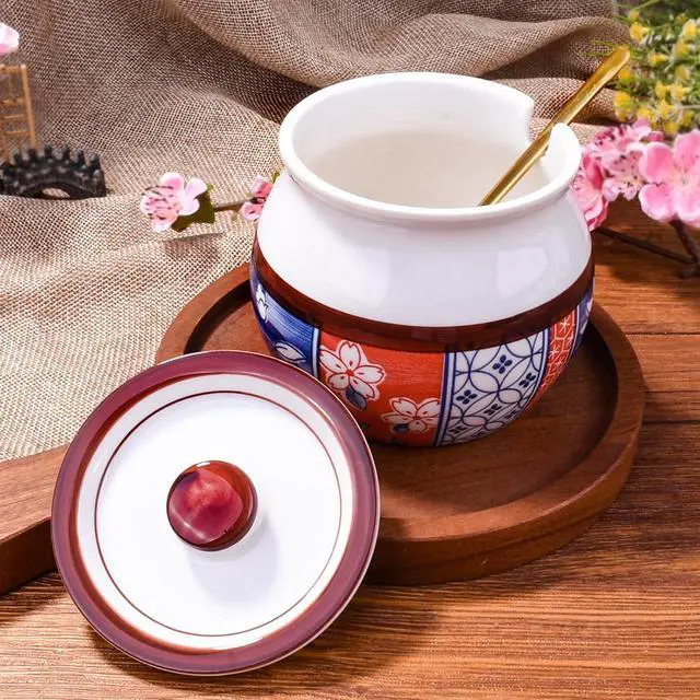 Alt view image 4 of 6 - Porcelain Sugar Bowl with Lid and Spoon, 15.2oz Ceramic Salt Container