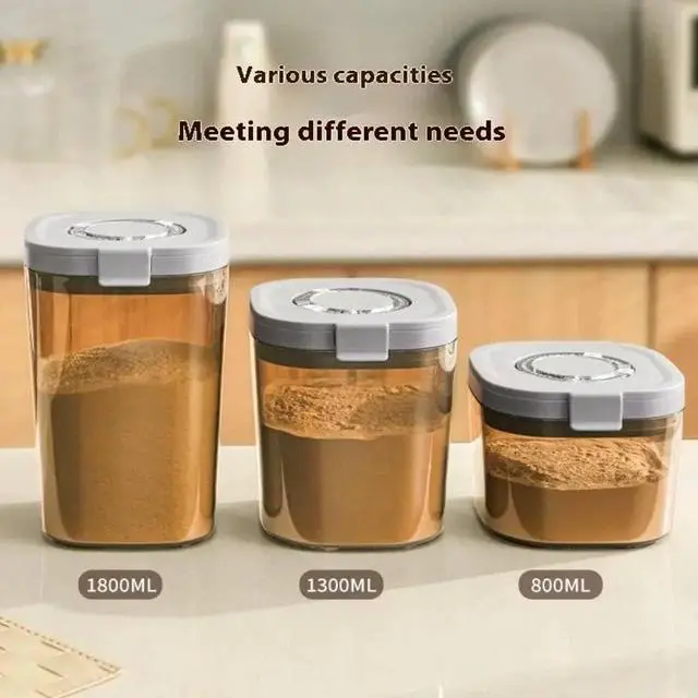 Alt view image 3 of 5 - Airtight Brown Sugar Container Airtight Brown Sugar Keeper Storage Container Flour Container Coffee Canister with Spoon Food Cereal Bins Household for Kitchen Pantry (1300ml)