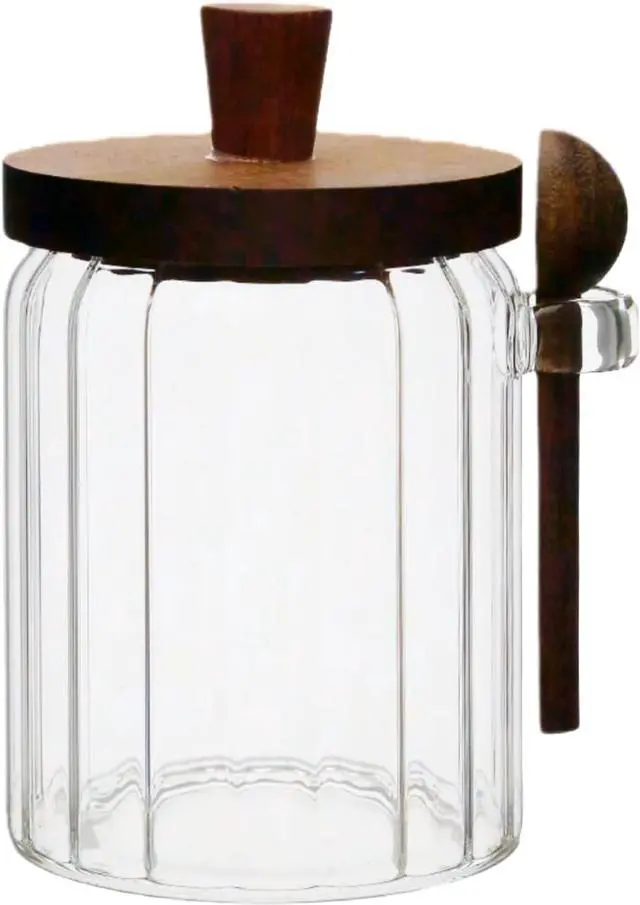 Main image of Sugar Bowl with Lid,20 oz Sugar Container for Coffee Bar, Glass Coffee Canister, Airtight Food Storage Jar, Brown Sugar Container, Cereal Tea Salts Spice JarStripe
