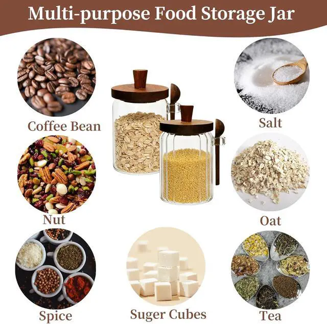 Alt view image 4 of 6 - Sugar Bowl with Lid,20 oz Sugar Container for Coffee Bar, Glass Coffee Canister, Airtight Food Storage Jar, Brown Sugar Container, Cereal Tea Salts Spice JarStripe