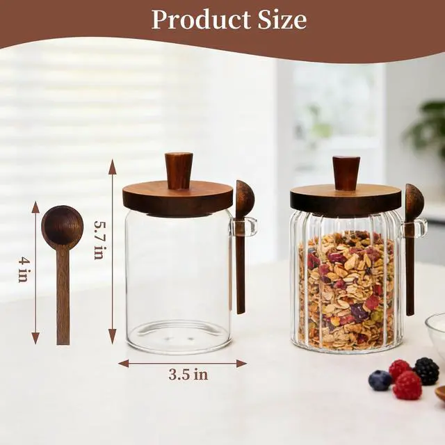 Alt view image 2 of 6 - Sugar Bowl with Lid,20 oz Sugar Container for Coffee Bar, Glass Coffee Canister, Airtight Food Storage Jar, Brown Sugar Container, Cereal Tea Salts Spice JarStripe