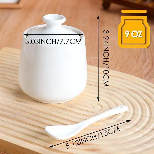 Alt view image 11 of 14 - Ceramic Sugar Bowl with Lid and Spoon, Porcelain Salt Storage Jar, White Seasoning Container for Home and Kitchen, 9 Ounces (White)