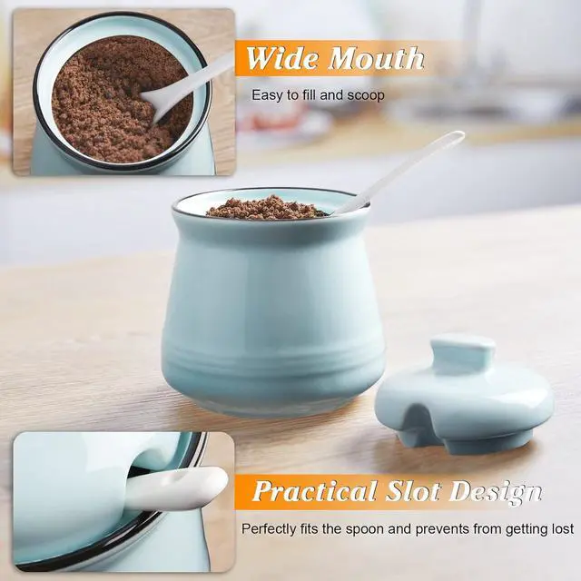 Alt view image 5 of 7 - DAYYET Sugar Bowl with Lid and Spoon, 12 oz Ceramic Sugar Bowl with Spoon, Sugar Container for Coffee Bar, Sugar Jar Sugar Dispenser Bowl, Turquoise Kitchen Decor and Accessories