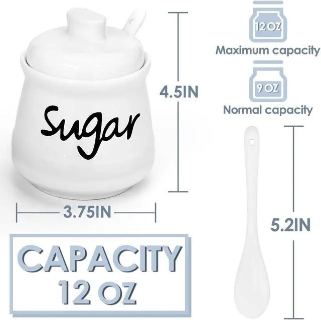 Alt view image 10 of 14 - Ceramic Sugar Bowl with Lid and Spoon, 12 Ounces Porcelain Sugar Jar Sugar Dispenser, Sugar Container for Home and Kitchen Decor (White)