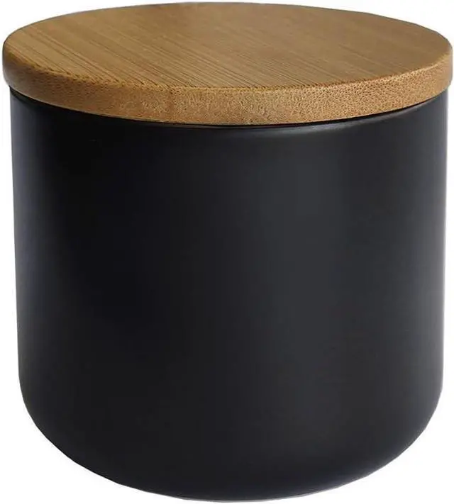 Main image of Ceramic Pure Color Sugar Bowl Spice Jar Storage Pot with Wooden Lid