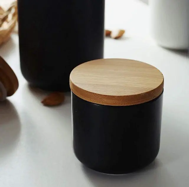 Alt view image 2 of 7 - Ceramic Pure Color Sugar Bowl Spice Jar Storage Pot with Wooden Lid