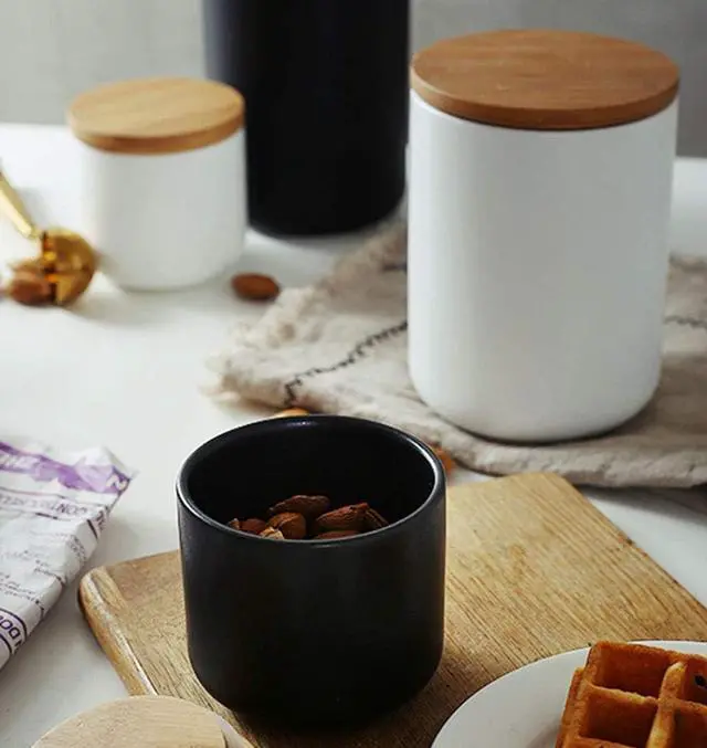 Alt view image 3 of 7 - Ceramic Pure Color Sugar Bowl Spice Jar Storage Pot with Wooden Lid