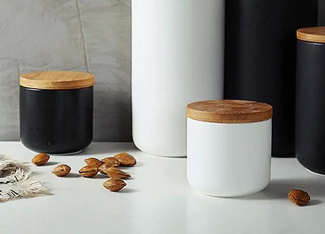 Alt view image 4 of 7 - Ceramic Pure Color Sugar Bowl Spice Jar Storage Pot with Wooden Lid