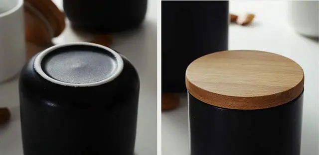 Alt view image 5 of 7 - Ceramic Pure Color Sugar Bowl Spice Jar Storage Pot with Wooden Lid