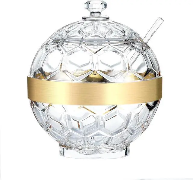Main image of Clear Acrylic Sugar Bowl with Lid and Spoon,10 oz Sugar Container for Coffee Bar Accessories, Sugar Jar(Gold-plated)