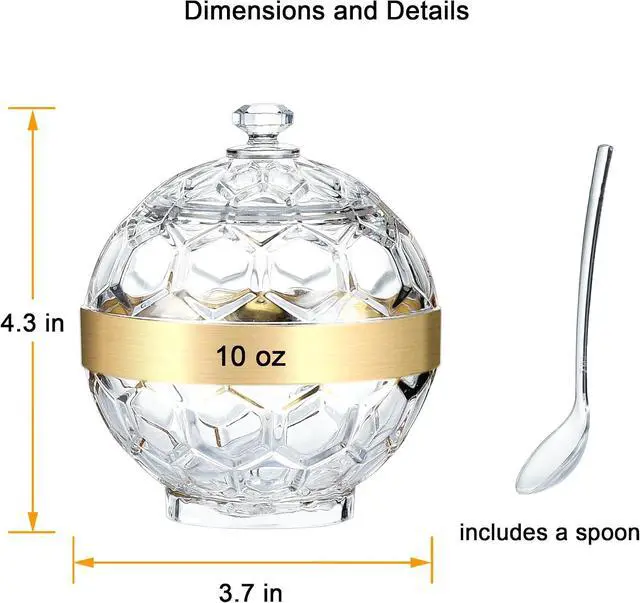 Alt view image 2 of 6 - Clear Acrylic Sugar Bowl with Lid and Spoon,10 oz Sugar Container for Coffee Bar Accessories, Sugar Jar(Gold-plated)