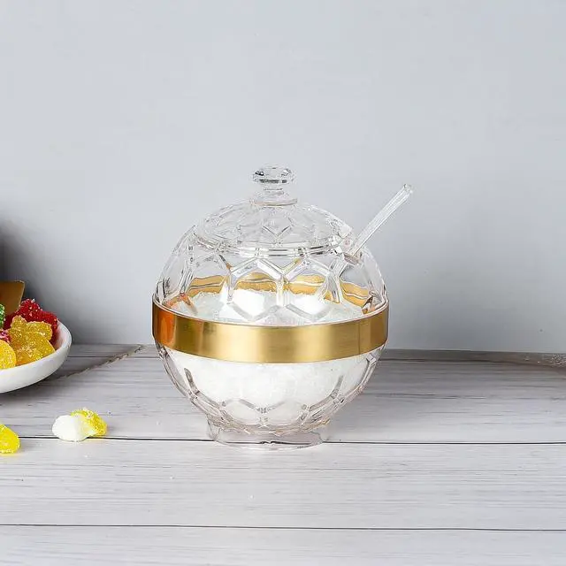 Alt view image 3 of 6 - Clear Acrylic Sugar Bowl with Lid and Spoon,10 oz Sugar Container for Coffee Bar Accessories, Sugar Jar(Gold-plated)