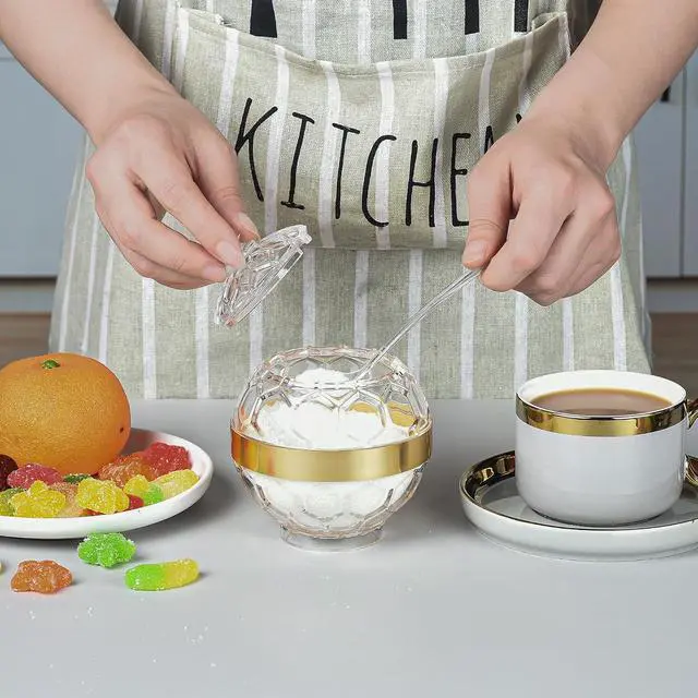 Alt view image 4 of 6 - Clear Acrylic Sugar Bowl with Lid and Spoon,10 oz Sugar Container for Coffee Bar Accessories, Sugar Jar(Gold-plated)