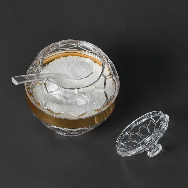 Alt view image 6 of 6 - Clear Acrylic Sugar Bowl with Lid and Spoon,10 oz Sugar Container for Coffee Bar Accessories, Sugar Jar(Gold-plated)