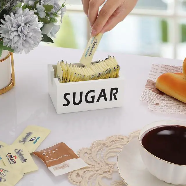 Alt view image 4 of 7 - ELLDOO Wood Sugar Packet Holder, Farmhouse Sugar Packets Caddy, Tea Bag Organizer Sweetener Packets Storage, Small Condiments Packet Holder Sugar Dispenser for Coffee Bar Countertop, White