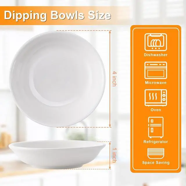 Alt view image 2 of 7 - Eisinly 6 Pack Dipping Bowls, 3 OZ Small Ceramic Soy Sauce Dish, White