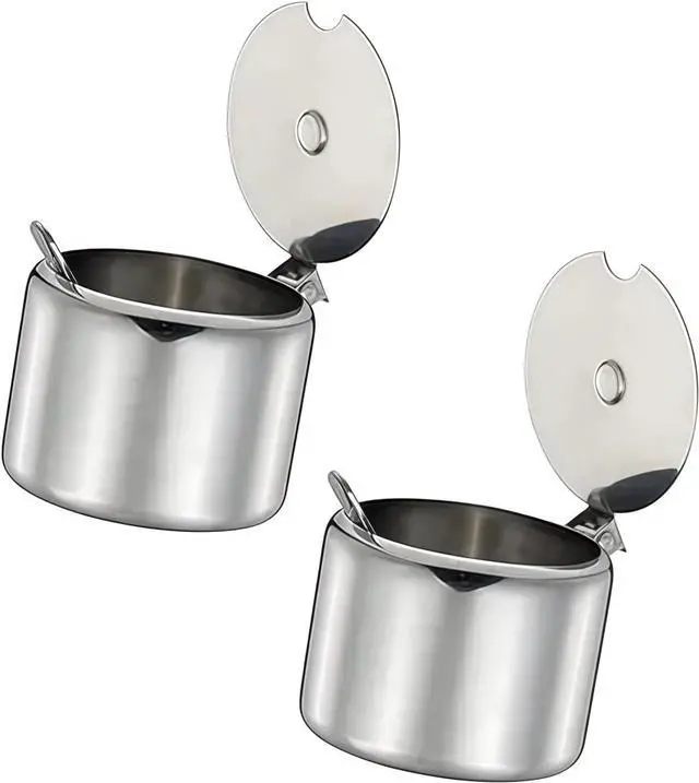 Main image of 2pcs Set of Silver 285ml Stainless Steel Sugar Bowl with Spoon,Condiment Seasoning Pot Sugar Canister with Spoon - Storage Tank for Various Seasonings and Spices,Dinnerware Serveware Kitchen Gadgets