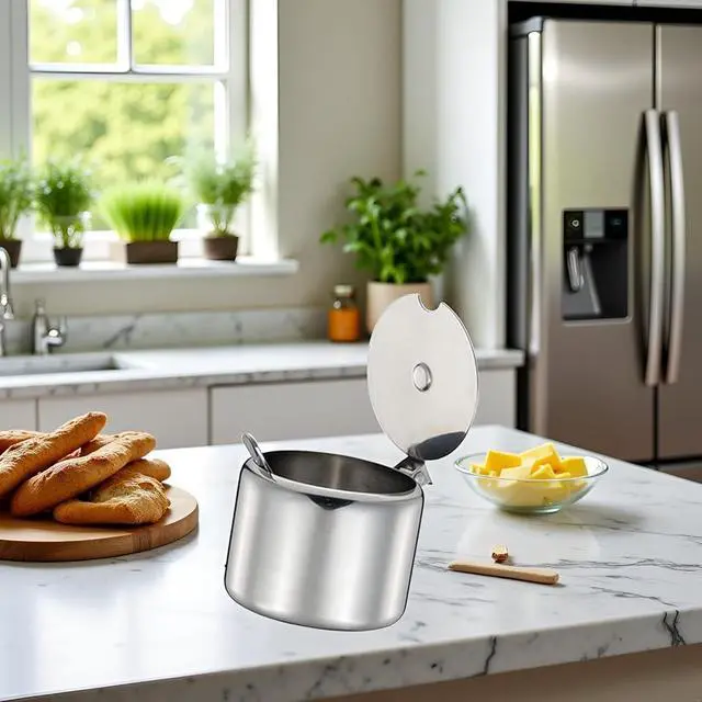 Alt view image 4 of 6 - 2pcs Set of Silver 285ml Stainless Steel Sugar Bowl with Spoon,Condiment Seasoning Pot Sugar Canister with Spoon - Storage Tank for Various Seasonings and Spices,Dinnerware Serveware Kitchen Gadgets