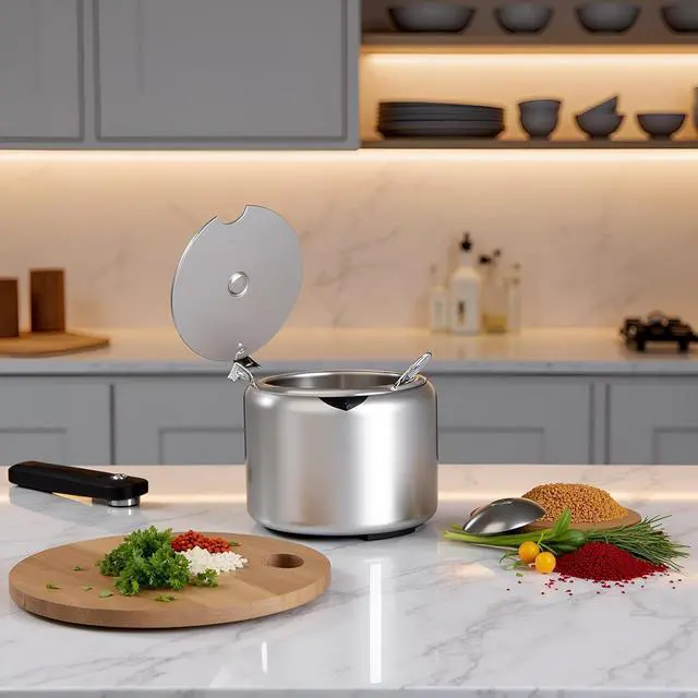 Alt view image 5 of 6 - 2pcs Set of Silver 285ml Stainless Steel Sugar Bowl with Spoon,Condiment Seasoning Pot Sugar Canister with Spoon - Storage Tank for Various Seasonings and Spices,Dinnerware Serveware Kitchen Gadgets