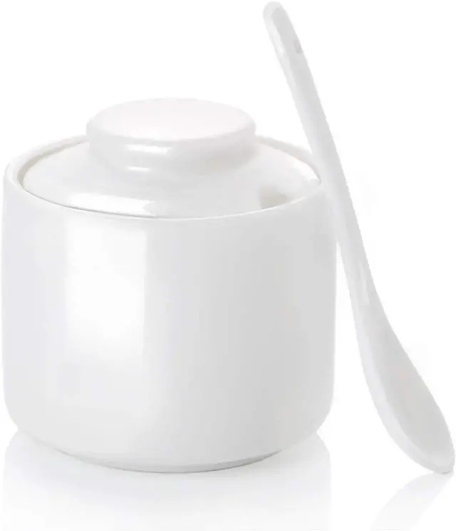 Main image of ONTUBE Ceramic Sugar Bowl with Lid and Spoon 8oz, Salt Bowl (White)