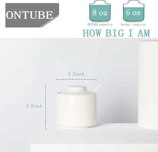 Alt view image 2 of 7 - ONTUBE Ceramic Sugar Bowl with Lid and Spoon 8oz, Salt Bowl (White)