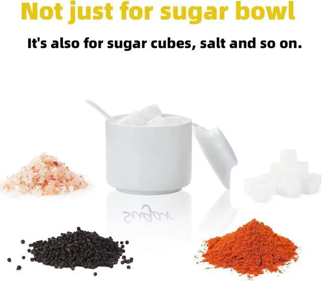Alt view image 5 of 7 - ONTUBE Ceramic Sugar Bowl with Lid and Spoon 8oz, Salt Bowl (White)