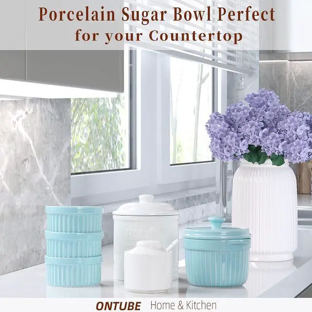 Alt view image 6 of 7 - ONTUBE Ceramic Sugar Bowl with Lid and Spoon 8oz, Salt Bowl (White)