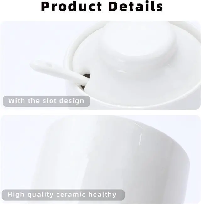 Alt view image 7 of 7 - ONTUBE Ceramic Sugar Bowl with Lid and Spoon 8oz, Salt Bowl (White)