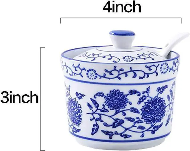 Alt view image 2 of 6 - Ceramic Sugar Bowl Flower Relief Seasoning Jar Spice Jar with Lid and Spoon