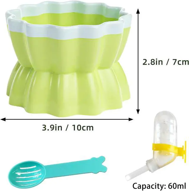 Alt view image 6 of 7 - Ceramic Hamster Food Bowl Elevated Hamster Bowl Non-Tip Rat Feeding Dish with Water Bottle for Dwarf Gerbil Mouse Mice Sugar Glider (Green)