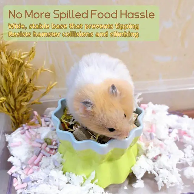Alt view image 7 of 7 - Ceramic Hamster Food Bowl Elevated Hamster Bowl Non-Tip Rat Feeding Dish with Water Bottle for Dwarf Gerbil Mouse Mice Sugar Glider (Green)