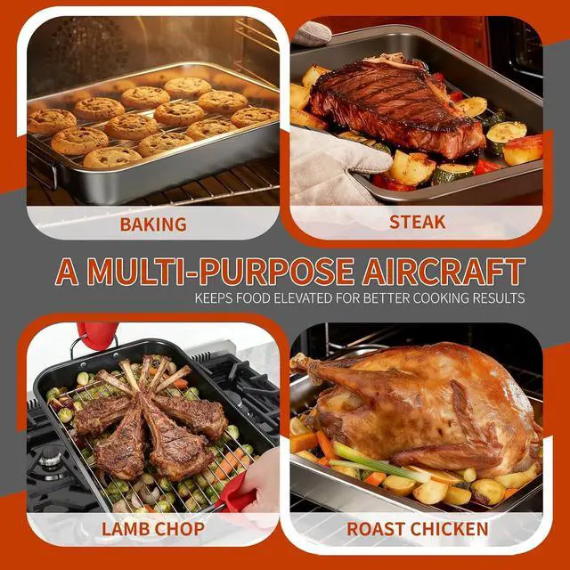 Alt view image 7 of 7 - Roasting Rack for 9x13 Inch Pan, Stainless Steel Roasting Rack Insert, with Parallel Wires and Raised Feet, Keeps Food Elevated for Even Broiling, Easy to Clean, Ideal for Chicken, Turkey and Meat