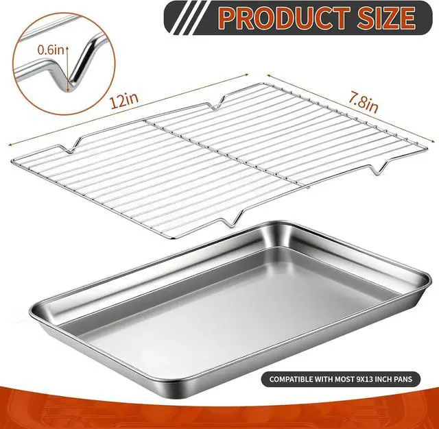 Alt view image 6 of 7 - Roasting Rack for 9x13 Inch Pan, Stainless Steel Roasting Rack Insert, with Parallel Wires and Raised Feet, Keeps Food Elevated for Even Broiling, Easy to Clean, Ideal for Chicken, Turkey and Meat