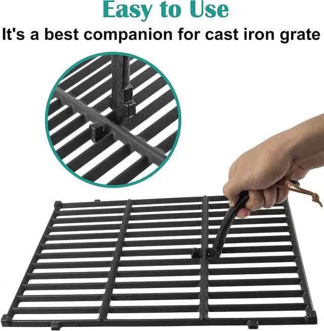 Alt view image 3 of 7 - Cast Iron Grill Grate Lifter, Cooking Grid Lifter Gripper for Big Green Egg, Primo Kamado Charcoal Grill Smoker