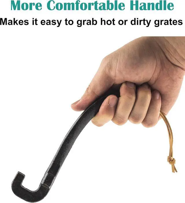 Alt view image 4 of 7 - Cast Iron Grill Grate Lifter, Cooking Grid Lifter Gripper for Big Green Egg, Primo Kamado Charcoal Grill Smoker