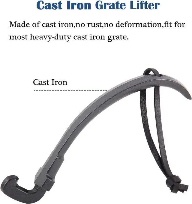 Alt view image 2 of 7 - Grill Grate Lifter Cast Iron Cooking Grid Lifter Kamado Grill Accessories Compatible with Big Green Egg,Primo Kamado Charcoal Grill Smoker Set for Moving Hot Plate